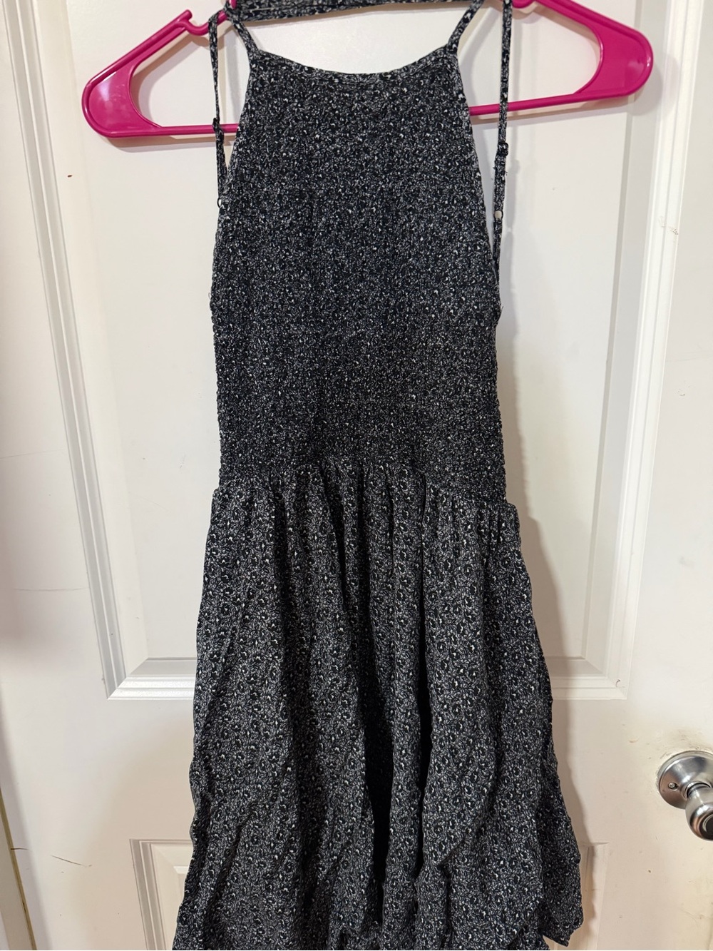 Kimchi Blue Black & White Textured Backless Smocked Maxi Dress